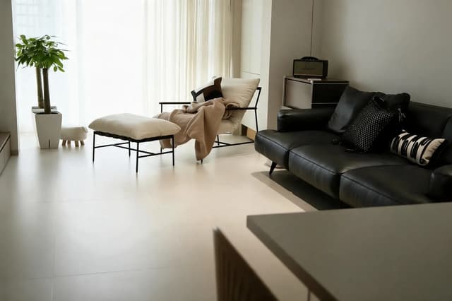 Indoor porcelain floor tiles in a modern residential interior