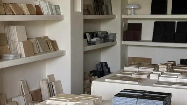 Tile samples displayed in a showroom for OEM and ODM product selection