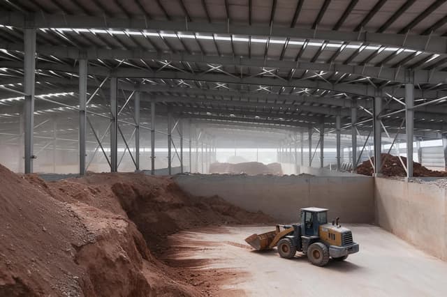 Raw materials stored inside the Ceraglow tile manufacturing base in Foshan