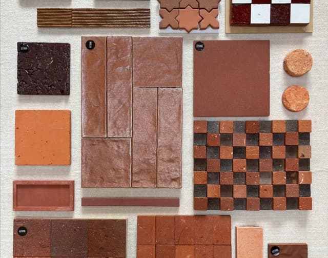 Terracotta and decorative ceramic tile samples for interior wall design