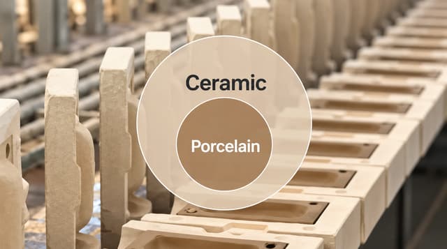 Diagram showing porcelain tile as a subgroup within the ceramic tile family