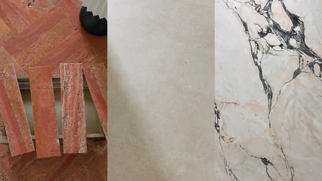 Three ceramic and porcelain tile surfaces illustrating differences in tile body density and water absorption classification