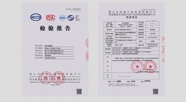 Laboratory test report documenting porcelain tile water absorption and product performance