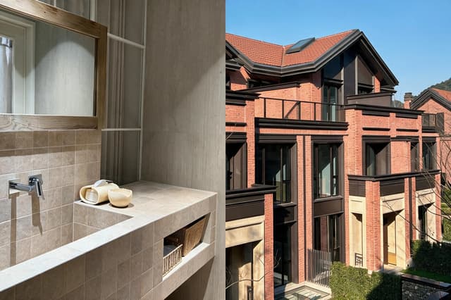 Wet interior tile installation and exterior facade for project specification review
