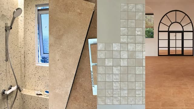 Ceramic and porcelain tile applications including bathroom, stone-look, glass and interior floor surfaces