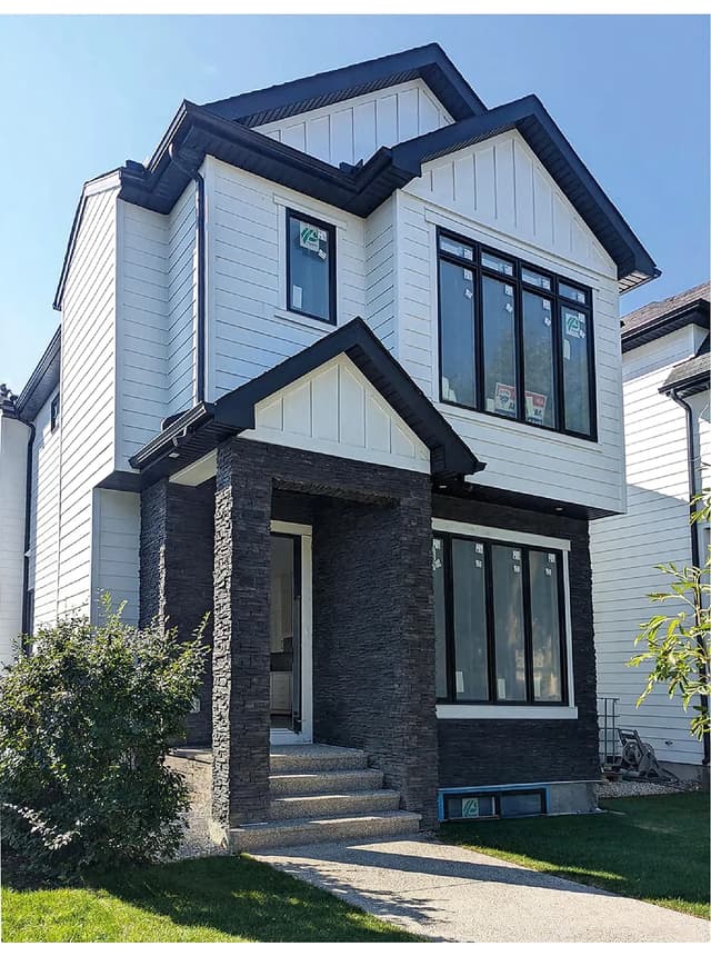 Stacked stone applied to a residential exterior wall
