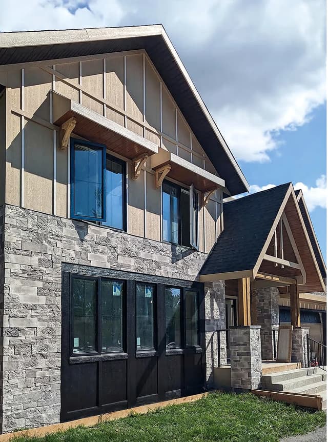 Ledge stone applied to a residential exterior