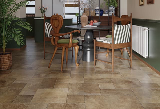 Castle Manor Golden Brown modular tiles installed in an indoor dining room