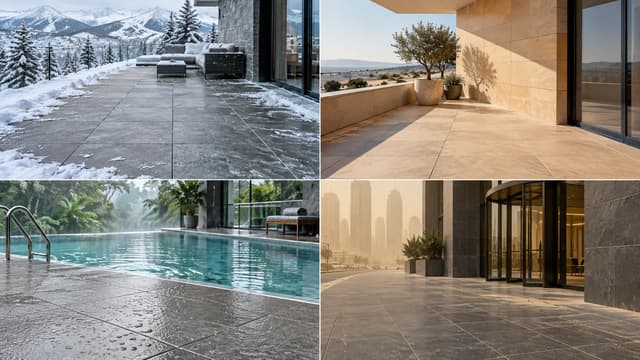 Porcelain tile applications in cold hot humid and sandy climate conditions