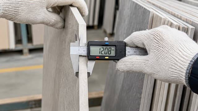 Ceramic tile thickness checked with a digital caliper