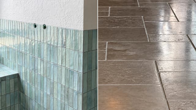 Wall tile and floor tile shown in different interior applications