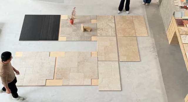 Castle Manor Modular Rustic Tile Layouts Overhead showroom display of modular rustic tile layouts