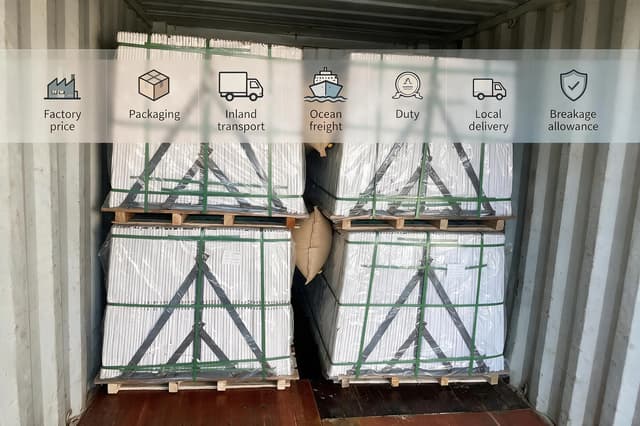 Tile import landed cost components from factory price to local delivery and breakage allowance