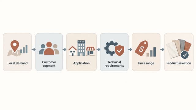 Tile market selection process from local demand to final product selection
